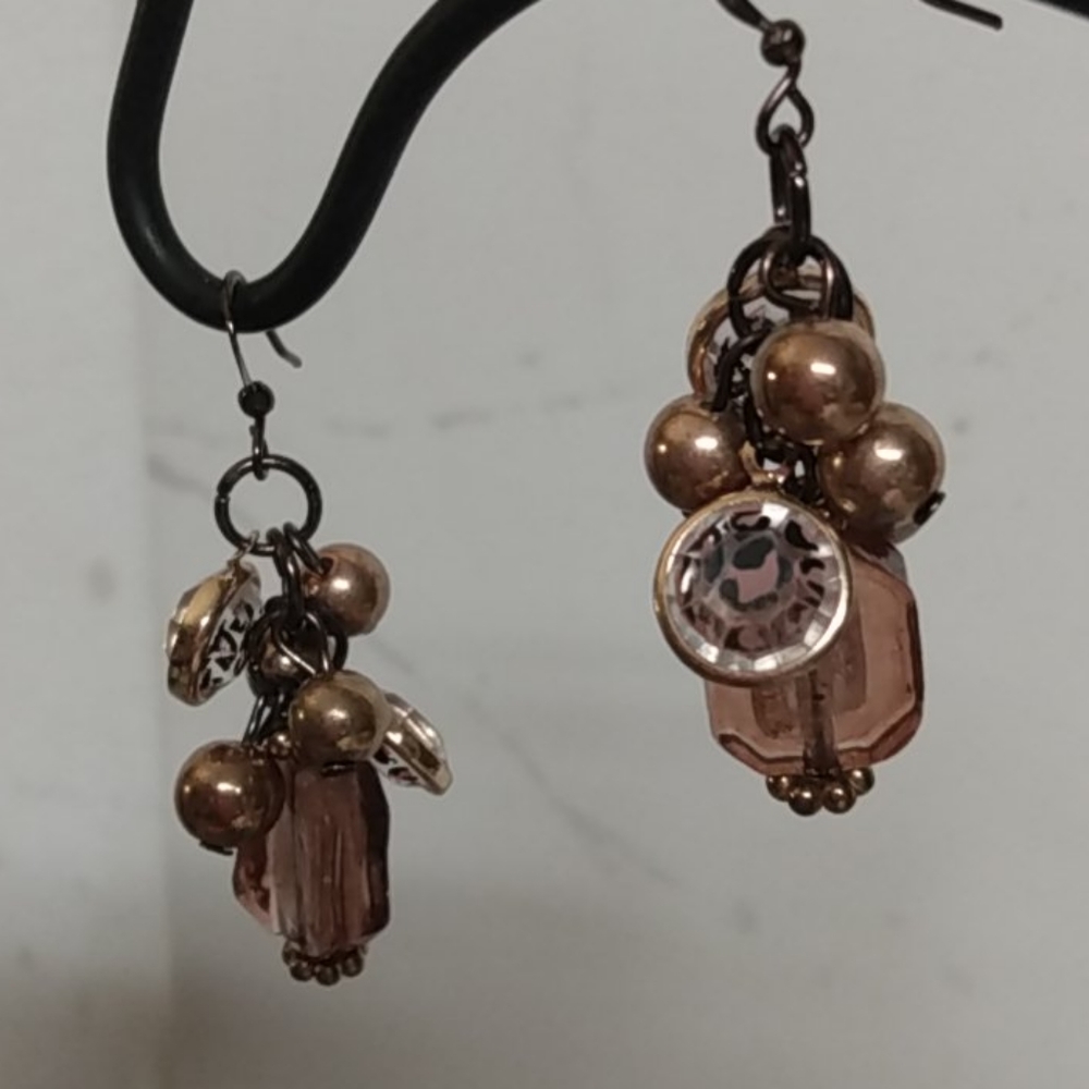 Brown Leopard Spot Glass Bead Earrings NWOT - Picture 4 of 7